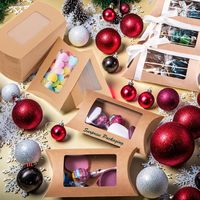 Kraftpapier-Kissenboxen mit Klarsichtfenster, Faltbare Kleine Geschenkverpackungen für Süßigkeiten, Schokolade, Kekse, Weihnachten, Hochzeit