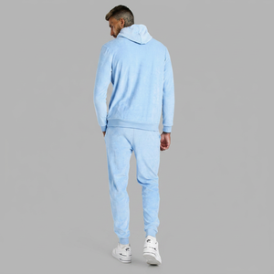 Men's <b>Light</b> Blue Hooded Tracksuit Full Length Sweatshirt Jogger Set Solid Color Casual Spring Wear 100% Cotton Breathable - Product Image 1