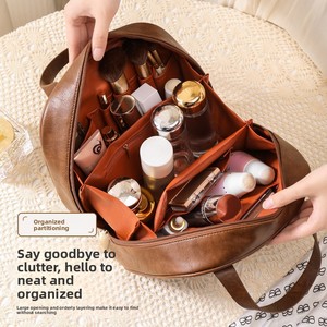 BRM 2025 Nuova Collezione Borsa Cosmetica Vintage in PU Effetto Olio-Cera per Donne, Grande Capacità, Elegante, Qualità Premium, <span class=keywords><strong>Organizer</strong></span> da Viaggio Portatile per Prodotti Skincare - Product Image 1