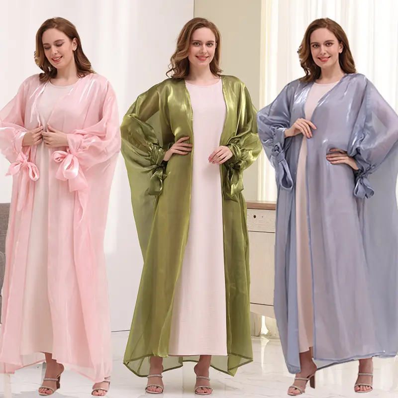 Vente chaude moyen-orient mode musulmane vêtements pour femmes dubaï grande taille élégante robe Simple robe Cardigan avec manches bouffantes