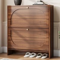 Meuble à chaussures pour entrée, meuble de rangement moderne de style mid-century avec tiroirs rabattables en noyer cannelé pour chaussures