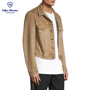 Camionero chaqueta vaquera corta longitud teñido de lavado de color marrón de manga larga de los hombres jeans chaqueta Denim - Product Image 3