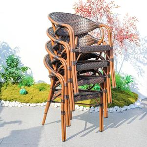 Silla de Ratán para Exteriores, Mesa de Ingeniería, Jardín, Ocio, Impermeable, Apilable, Moderna, Restaurante, Cafetería - Product Image 4