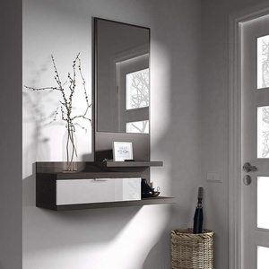 Bedroom Wood Small <strong>Wall</strong> <strong>Mounted</strong> Dressing <strong>Table</strong> With Mirror and Stool - Product Image 2