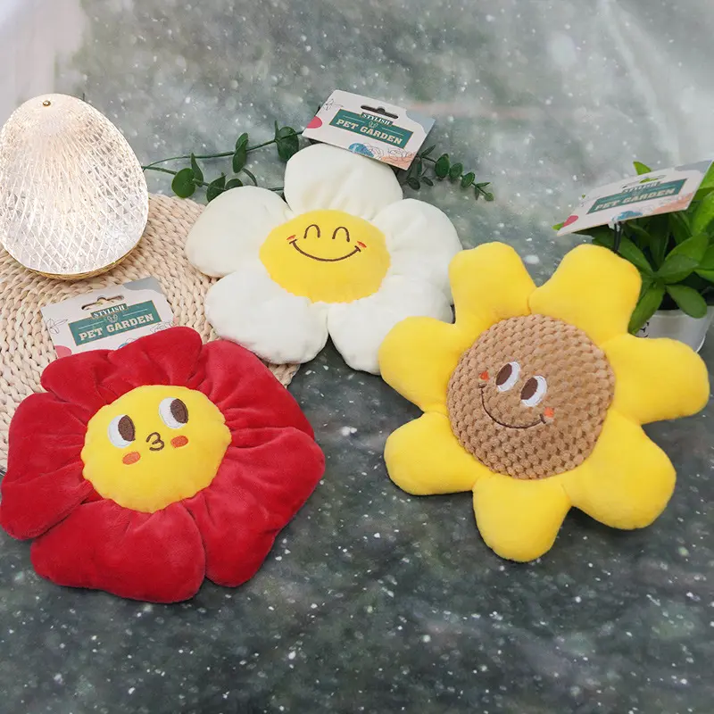 2023 New Customized smiley face flower sounding dog toy cat self-playing plush pet supplies Pet Garden Series