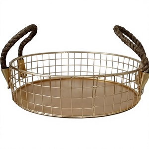 Panier de rangement ovale en fil métallique avec poignées en corde, design moderne, plateau d'organisation multi-usages, paniers cadeaux décoratifs de luxe - Product Image 1