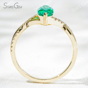 Starsgem 1.1ct 5*10mm Marquise Cut Lab Grown Esmeralda con banda de cuerda 18K Oro amarillo Pave Anillo de compromiso - Product Image 4