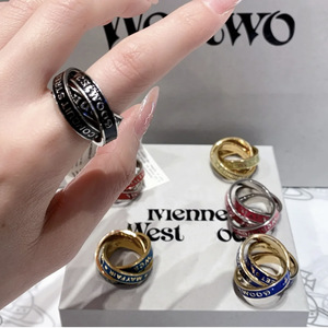 Anillo de tres aros con gema de estrella Empress Dowager Vivienne, diseño de letra en espiral, chapado en oro, joyería unisex de moda para parejas - Product Image 1