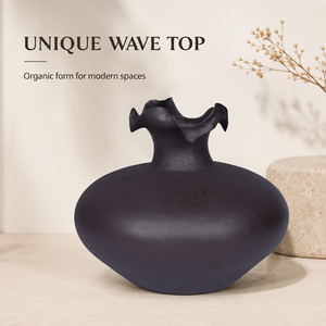Vase en céramique gris anthracite moderne, fait main, texture mate, bord ondulé irrégulier, vase décoratif pour la maison, l'hôtel, la décoration de bureau - Product Image 4
