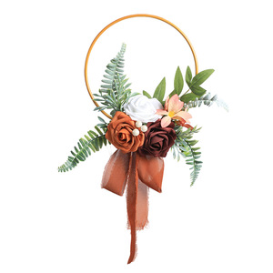 Corona de Rosas con Lazo, Ramo Creativo para Damas de Honor, Corona Dorada para Boda, Corona de Estilo Europeo para Colgar en la Pared del Hogar - Product Image 4