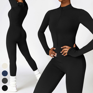 Moda eşofman özel egzersiz kıyafeti Fitness spor Bodysuit uzun kollu polar sıcak tulumlar kadınlar tek parça Yoga tulum - Product Image 3