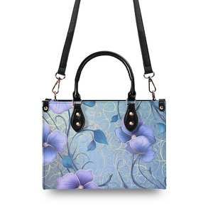 Dropship POD Luxury Lady Tote Bag Bolso de cuero PU con patrón floral azul para mujer - Product Image 3