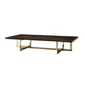 Design personalizado de perna de metal com régua, mesa de carvalho, suporte de aço inoxidável, mesa de centro moderna