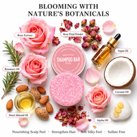 Shampooing solide floral à l'extrait de rose naturel, nourrissant le cuir chevelu, renforce les cheveux, sans sulfate, sans parabène, étiquette OEM, 60g