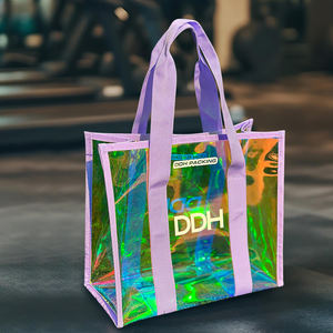 Logo personnalisé holographique irisé Laser coton corde poignée PVC Shopping plage s'il vous plaît cadeau sac fourre-tout - Product Image 4