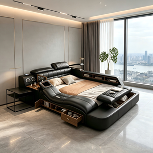 Muebles de Dormitorio Inteligentes con Almacenamiento y Función de Masaje, Cama Doble Moderna Tapizada de Lujo Ajustable, con Estructura de Madera, Tamaño Queen/King - Product Image 1