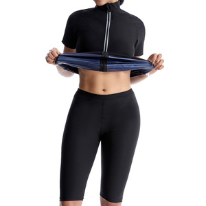 Miglior Completo Modellante <span class=keywords><strong>Dimagrante</strong></span> con Cerniera Bianca e Colletto Alto, Set di Pantaloncini da Donna per Fitness e Esercizio a Casa - Product Image 3