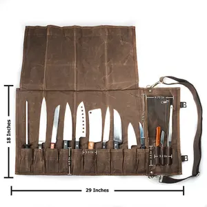 Durable Canvas Outdoor Multifunctional Kitchen Heavy Duty Travel Chef Knife Roll Tool Bag