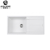 Évier de cuisine en quartz de qualité supérieure, cuve simple, à encastrer, noir mat, design rectangulaire moderne ADL-7644GO