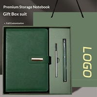 Ensemble cadeau d'affaires en cuir PU avec logo personnalisé, comprenant un carnet et un stylo, idéal pour les souvenirs et les offres promotionnelles, livré en coffret cadeau.