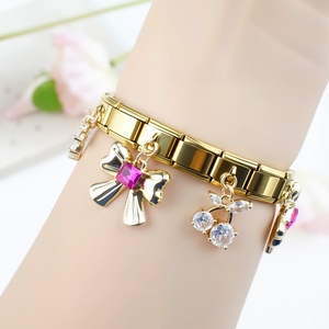 Italian Link Bracelet Interchangeable Modular Dangle <b>Charms</b> Cherry Bow Gold Tone Stainless Steel for Women Christmas Gift - Product Image 3