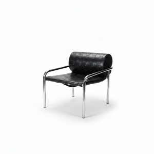 Elegant Leather Lounge Chair Chrome Frame Durable Construction Comfortable Cylindrical Backrest for Dining - Product Image 2