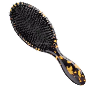 2024 Hot Custom Logo Handmade Cushioned Paddle Detangle Hair Styling Brush With Acetate Handle Nylon Boar Bristle For Home Use