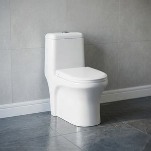 WC monobloc UF en céramique indienne, monobloc, à chasse directe, blanc, à poser au sol, avec couvercle de siège - Product Image 4
