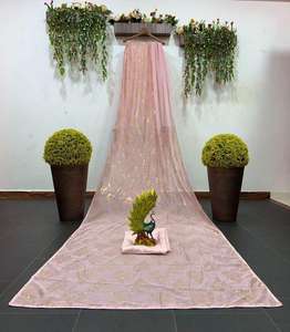 Sari de terciopelo de color Premium con bordado y trabajo Georgette para mujer, Sari de diseñador, traje de boda indio Sare de terciopelo - Product Image 5