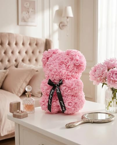Ours en roses artificielles de 25 cm en boîte, fleurs en PE, cadeau de Saint-Valentin pour petite amie, femme, mère, pour décoration murale à la maison - Product Image 4
