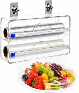 Acrylic Wrap Dispenser Slide Cutter Plastic Wall-Mounted Eco-Friendly <b>Kitchen</b> Cling Wrap <b>Storage</b> Organizer - Product Image 1