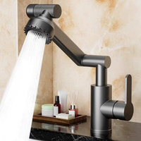 360 °   Robinet de lavabo de salle de bain à bras rotatif en acier inoxydable, mitigeur de cuisine monotrou à poser sur comptoir pour eau froide et chaude