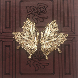 Pendentif papillon en filigrane creux en cuivre pur, plaqué or et argent, matériau pour accessoires de cheveux, pour pinces à cheveux - Product Image 2