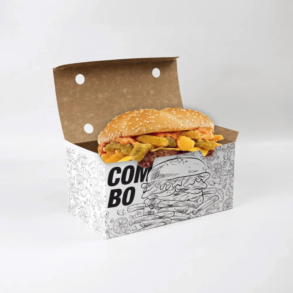 Biyobozunur gıda paketi özel gıda sınıfı Hamburger kapları kağıt kutuları Hamburger toptan için
