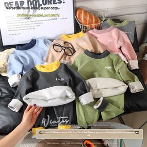 Conjunto de Pijama de Dos Piezas para Niños y <span class=keywords><strong>Niñas</strong></span>, Diseño de Bloques de Color, Ropa Interior Térmica para Otoño e Invierno, Venta al Por Mayor - Product Image 2