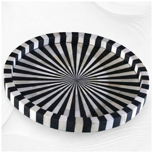 Round Bone Inlay Decorative Tray <b>Black</b> and White Geometric Serving Tray Luxury Coffee <b>Table</b> Organizer <b>Vanity</b> Display Tray - Product Image 6