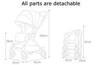 Poussette bébé en alliage d'aluminium, pliage à un bouton, 360°, directement de l'usine OEM °   Roues rotatives, antichoc, fenêtre en maille 3 voies, compact pour les voyages