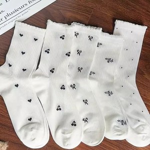Women's White Breathable Mesh Socks Mid Calf Lace Trim Sweat Absorbing Casual Summer Socks - Product Image 5