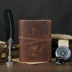 สมุดบันทึกหนังวินเทจพร้อมกุญแจโบราณ สมุดวาดเขียนกระดาษขอบดิบทำมือ สไตล์เรียบง่ายสำหรับวาดภาพและเขียน - Product Image 5