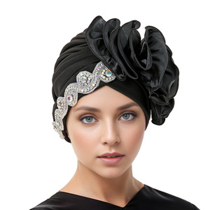 Foulard africain brillant en strass perlé Hijab musulman Bonnet <span class=keywords><strong>Chapeau</strong></span> Turban torsadé pour femmes - Product Image 1