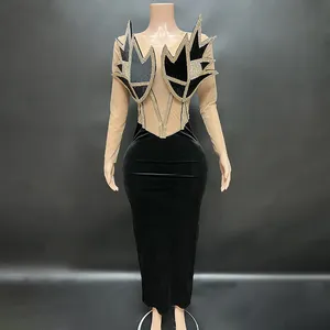 NOCANCE 2023 hot selling product sparkling golden diamonds elegant black prom dresses unique maxi plus size women dresses party