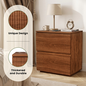 Wooden Bedside <b>Table</b> with Fluted Panel Front 2 Drawer <b>Storage</b> Nightstand Minimalist <b>Storage</b> Cabinet for Bedroom Sofa <b>Side</b> - Product Image 2
