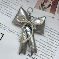 Doux Puff Bow Porte-clés Accessoires Cadeau rose Arcs Charme Y2K Plaid Bowknot Porte-clés Coquette Esthétique Portefeuille Sac À Main Sac Charmes