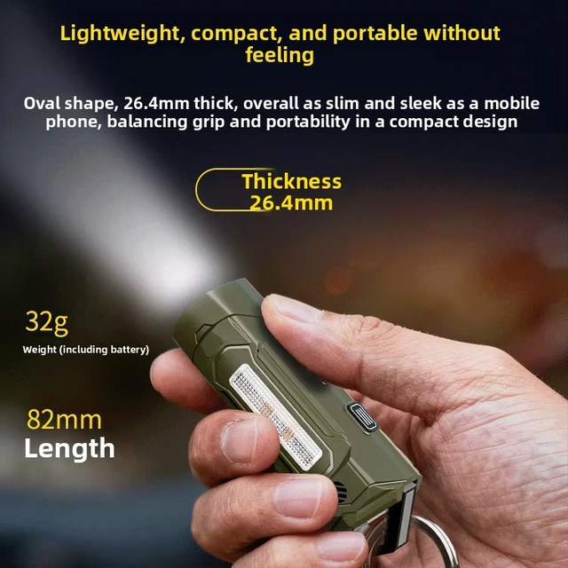 Mini Keychain Flashlight with Red Beam Pointer, USB Rechargeable Multi Light Torch with Magnet Clip & Alarm Siren