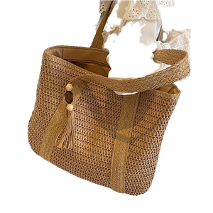Borsa da donna alla moda <span class=keywords><strong>Avant</strong></span> <span class=keywords><strong>Garde</strong></span> grande capacità tracolla larga facile da trasportare cerniera realizzata in materiale intrecciato di paglia - Product Image 2