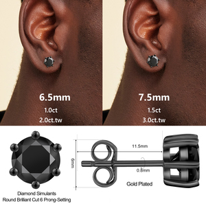 Boucles d'oreilles clous classiques en argent sterling 925 plaqué or <span class=keywords><strong>noir</strong></span>, avec moissanite GRA 3.0ct 2ct et <span class=keywords><strong>diamant</strong></span> de laboratoire VVS, pour femmes et hommes - Product Image 3