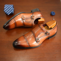 Chaussures en cuir décontractées à trois œillets pour hommes grandes tailles, chaussures d'affaires en cuir véritable, chaussures habillées de style britannique à boucle pour hommes