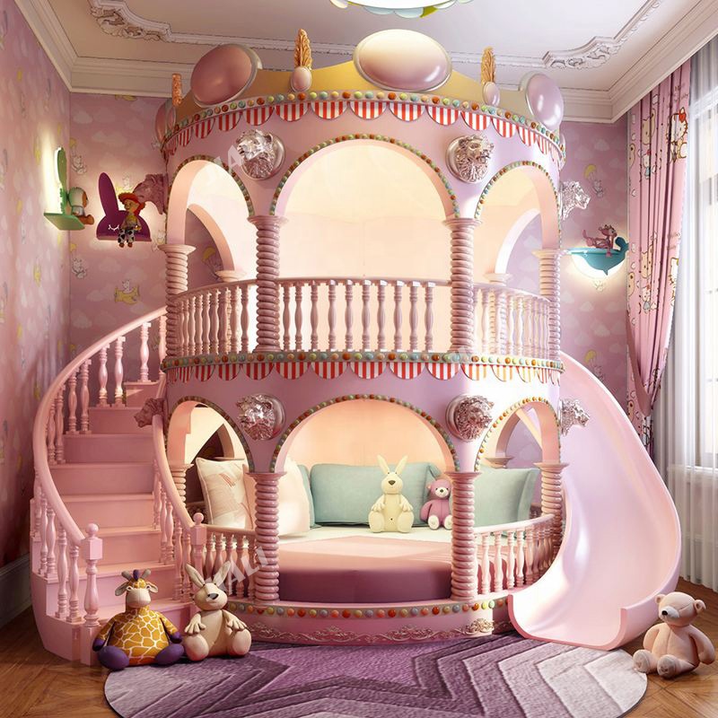 Customize Luxury Pink and Gold Princess Castle Bunk Bed Set for