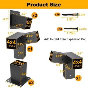 Kit de support de pergola 4x4 pour montage mural sur toit incliné à 15 ° - Product Image 2