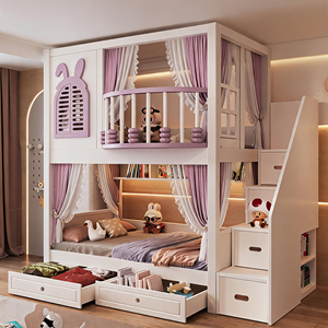 Nueva litera infantil con temática morada y tobogán, estructura <span class=keywords><strong>de</strong></span> madera maciza con almacenamiento, cama <span class=keywords><strong>de</strong></span> princesa para dormitorio <span class=keywords><strong>de</strong></span> niña, juego <span class=keywords><strong>de</strong></span> muebles. - Product Image 5